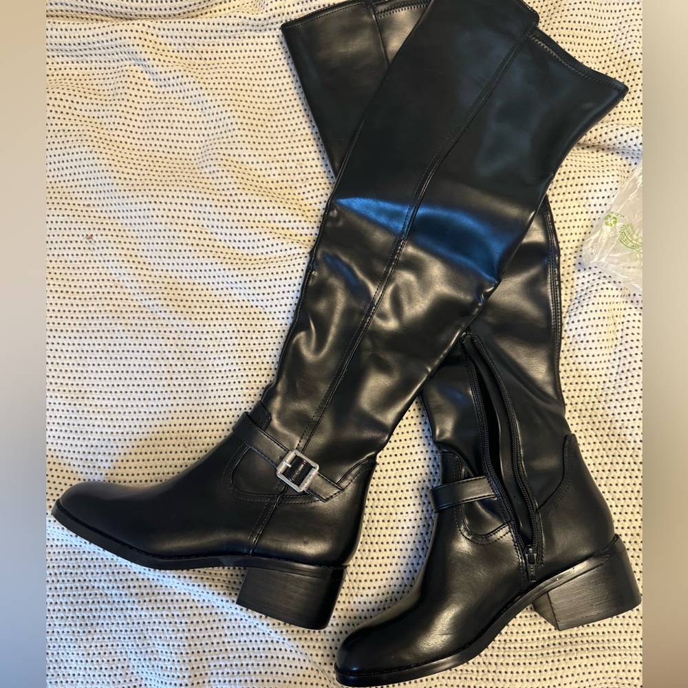 Dolce Vita Black Over the Knee Boots with Chunky Heel Sz 7 New